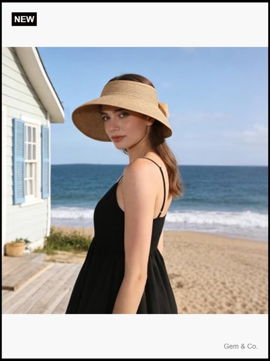 Wide Brim Straw Sun Hat with Ponytail Hole Packable Adjustable main image 6
